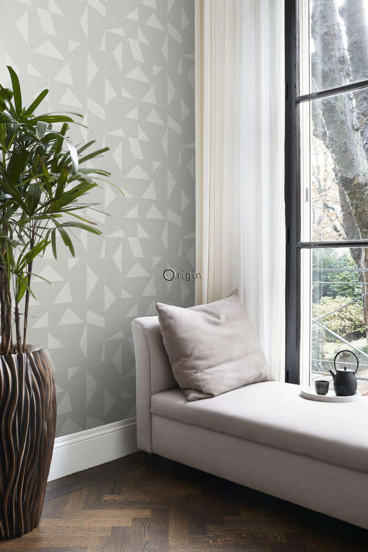 TAPETE grafisches Muster in Gewebeoptik 53 cm x 10.05 m - Grau, Papier (53/1000cm) - Origin Wallcoverings
