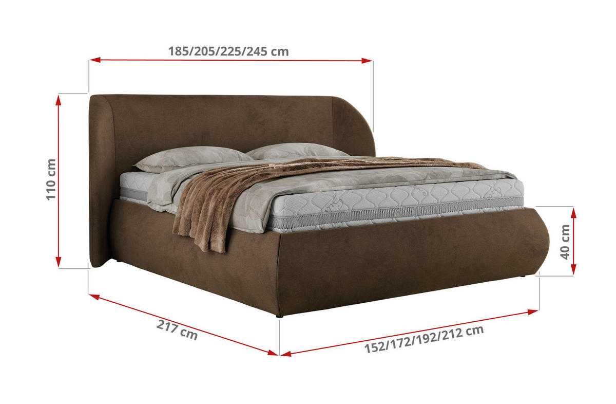 POLSTERBETT CAELA CLASSIC 180/200 - Braun Velvet - Pocket-Matratze - Braun, Textil (180/200cm) - MKS
