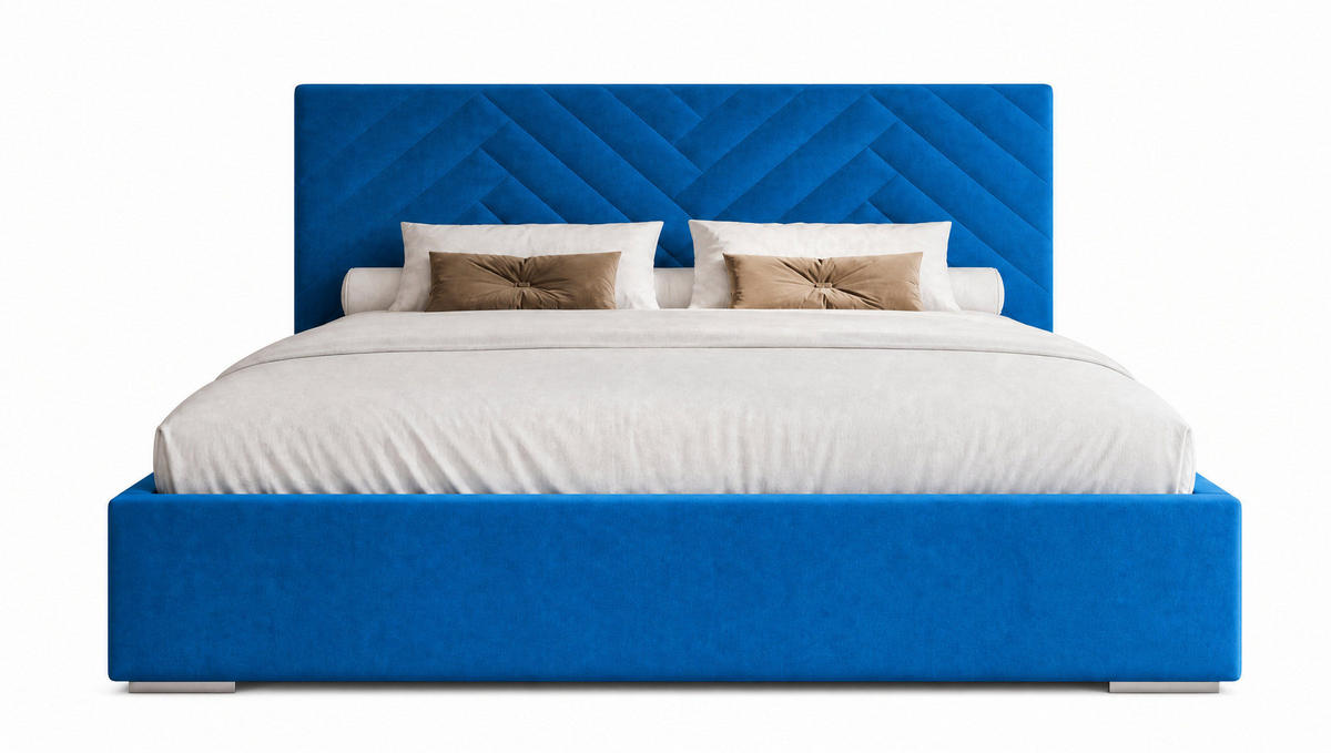 POLSTERBETT 180x200 cm AURA, Doppelbett mit Bettkasten und Lattenrost aus Holz, Velourstoff: Blau - Blau, Holz/Kunststoff (180/200cm) - Marpur