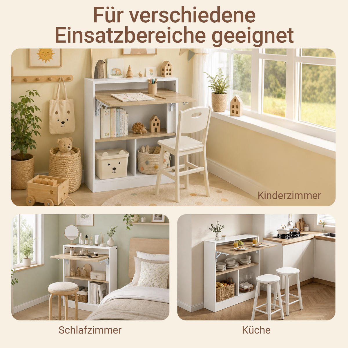SCHREIBTISCH klappbar mit Regal Weiß-Natur 70x57x85 cm - Weiß, Holz/Holzwerkstoff (54/70/85cm) - SoBuy