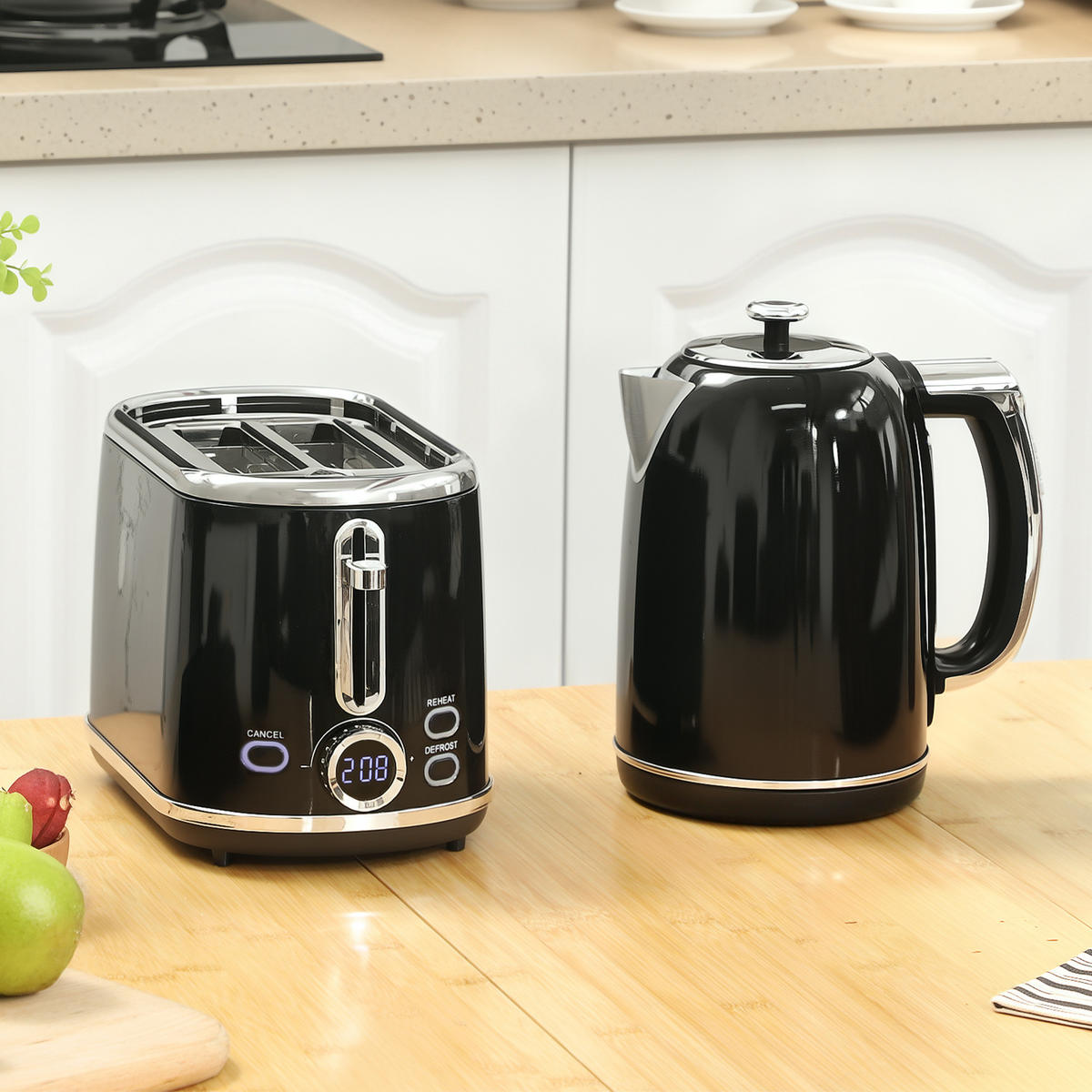 WASSERKOCHER Toaster Set 1,7L Edelstahl Wasserkocher 2 Scheiben Toaster Schwarz - Schwarz, Kunststoff (15.9/24.8/23.2cm) - HOMCOM