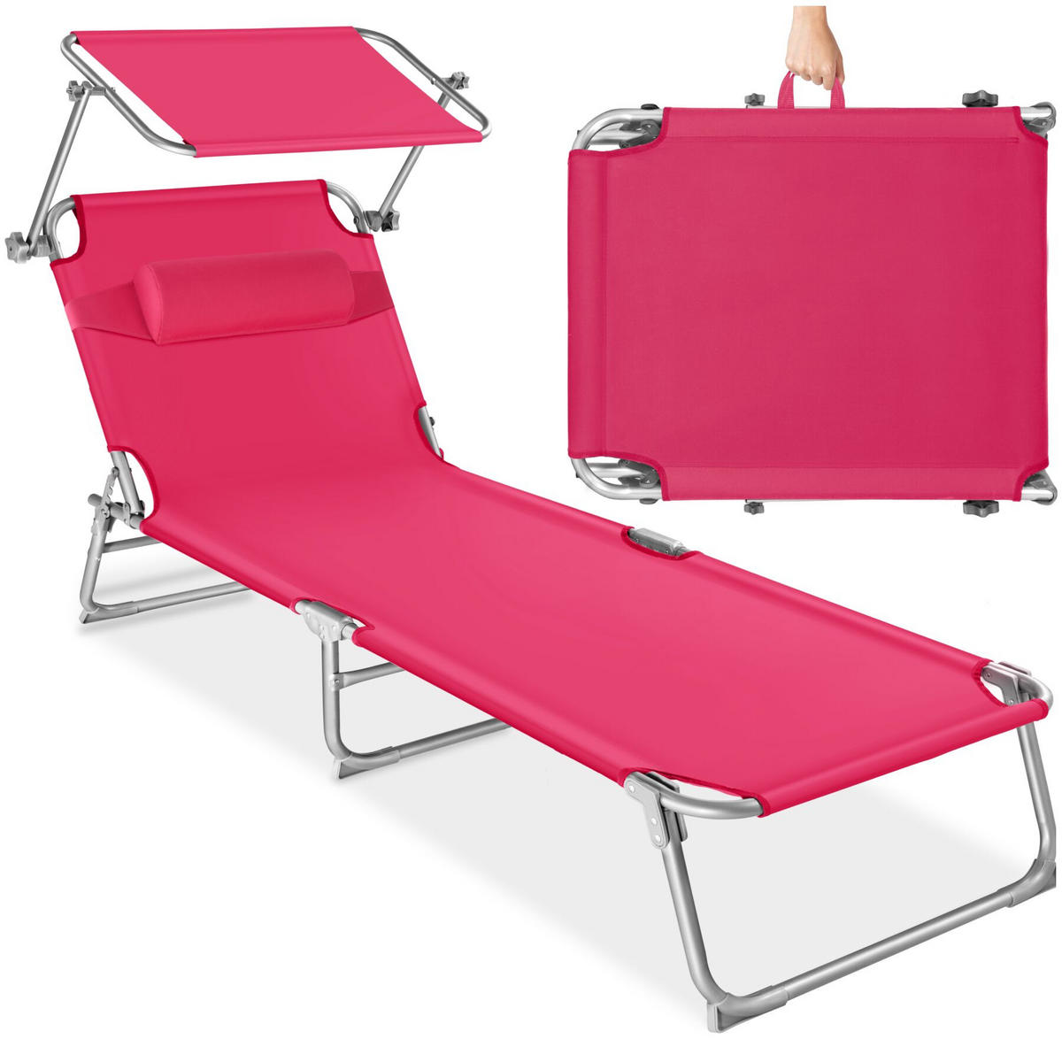 SONNENLIEGE Chloé, 190 x 68 x 111 cm, mit Seitentasche, pink - Pink, Kunststoff (68/65/190cm) - tectake