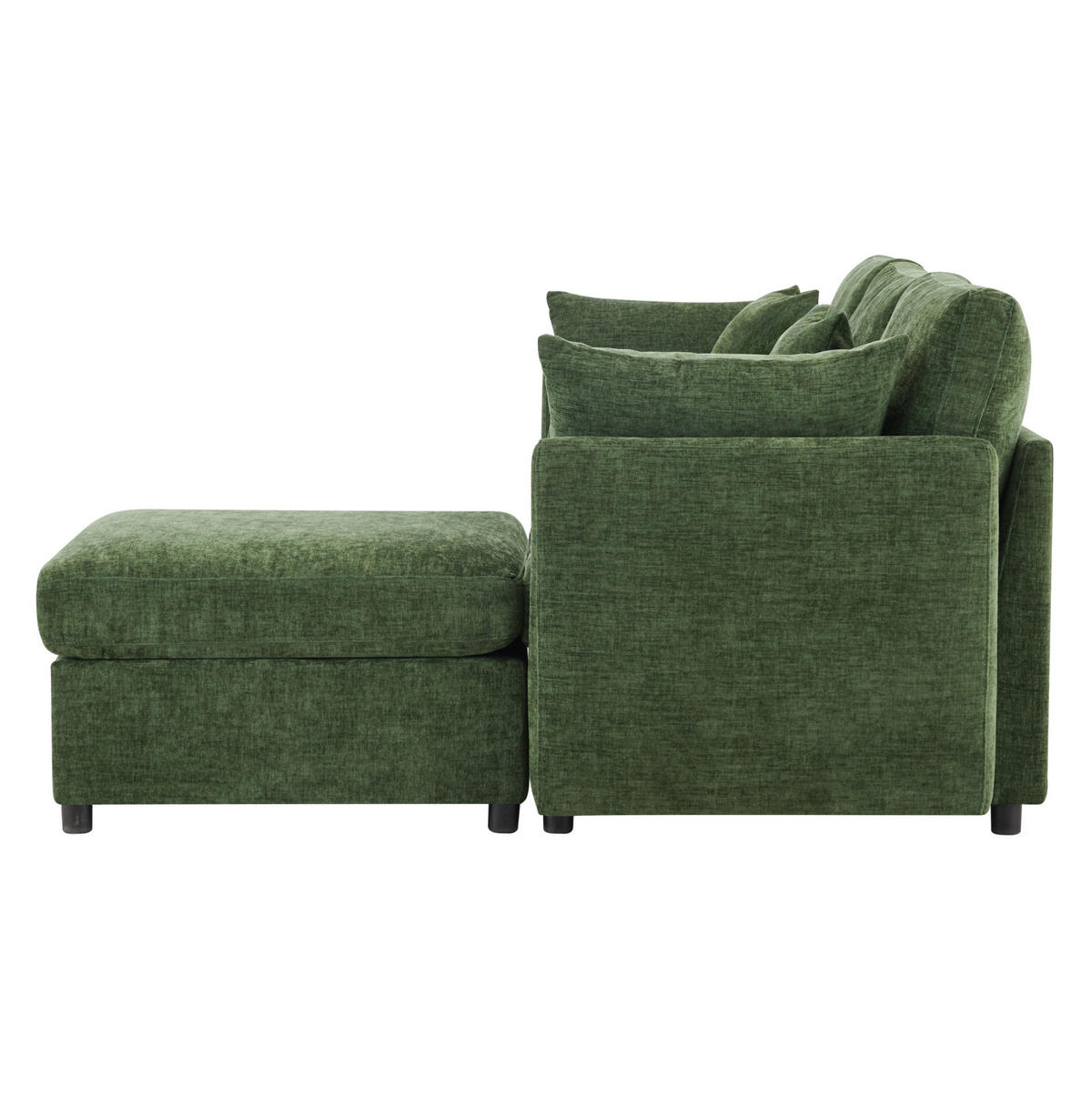 ECKSOFA 216/161/81 cm modular mit beweglichem Hocker und 4 Kissen aus Chenille, Grün - Grün, Textil (216/161cm) - Redom