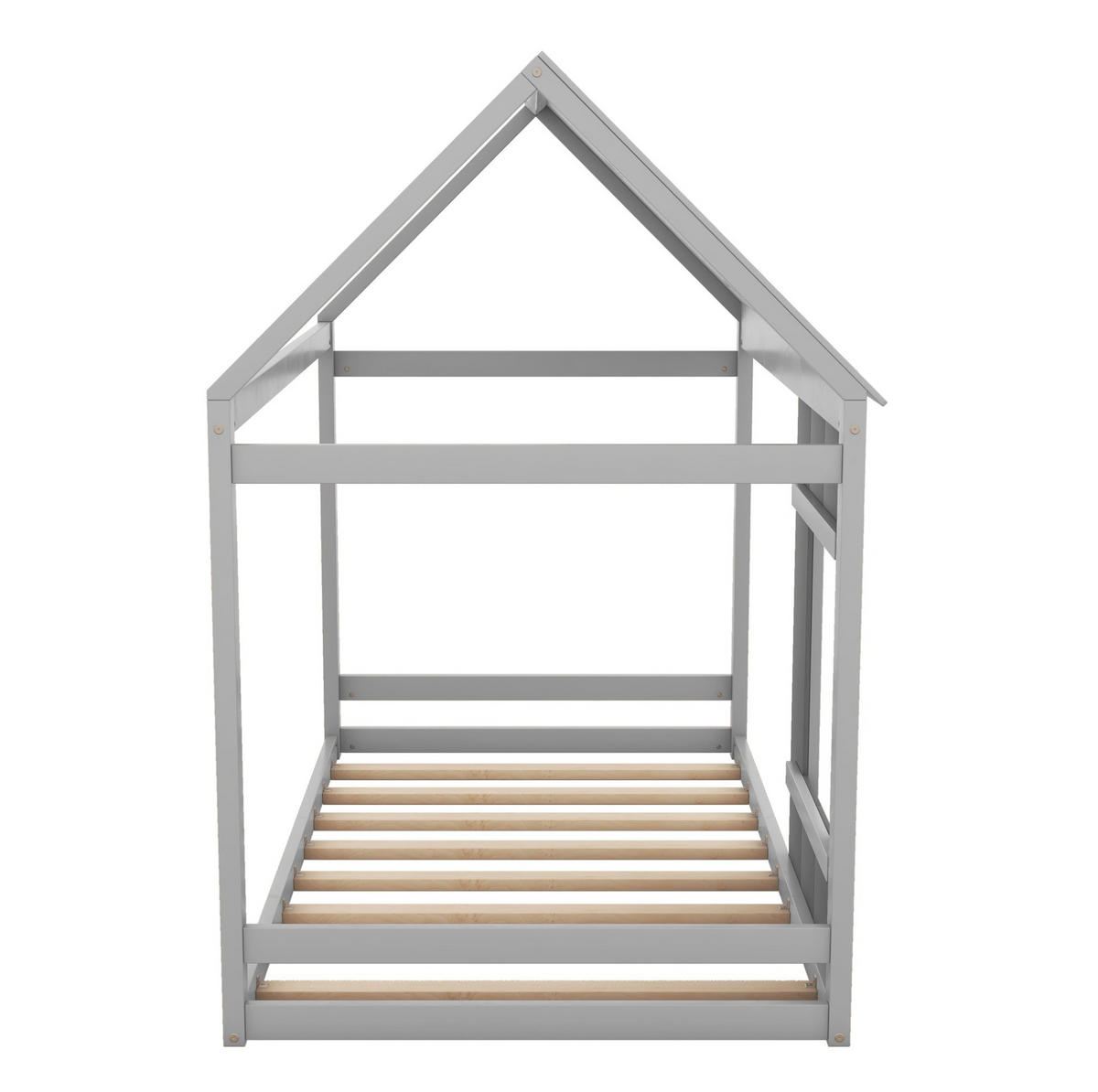 DOMČEKOVÁ posteľ 90/200 cm sivá s oknom a strechou z borovice a MDF - sivá, kompozitné drevo (90/200cm) - OKWISH
