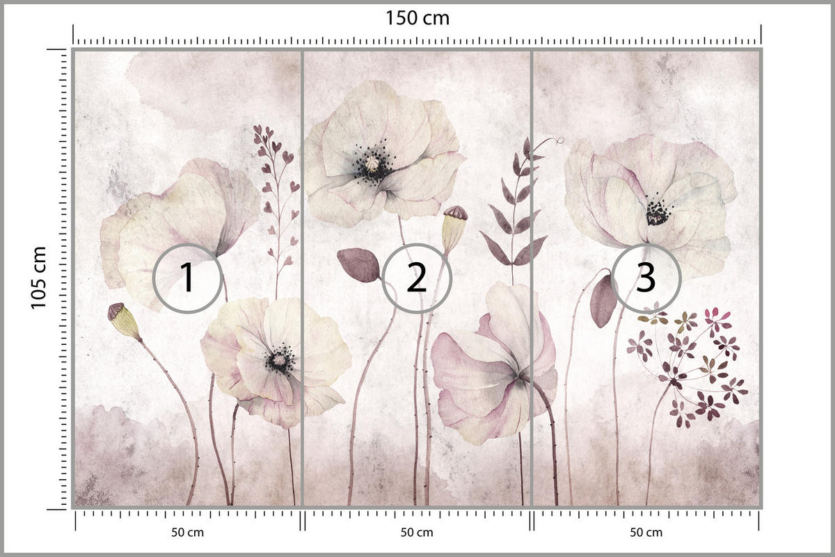 FOTOTAPETE für Schlafzimmer Zarte Mohnblumen Wiese Blumen 150x105 - Violett, Papier (150/105cm) - Muralo