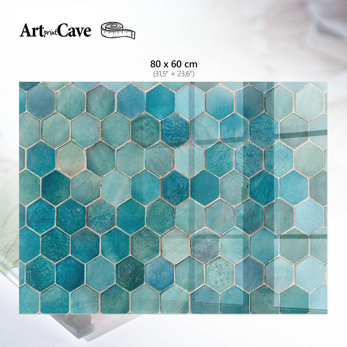 GLASPLATTE 80x60 cm – Türkisfarbene Fliesen - Braun, Glas (0.4/80/60cm) - ArtPrintCave