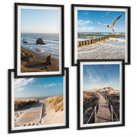 BILDER SET 4er Set - 50x50 cm & 40x60 cm Schwarzer Rahmen - Strandwellen, Himmelsbrücke, Spaziergang - Schwarz, Kunststoff (50/50cm) - TULUP