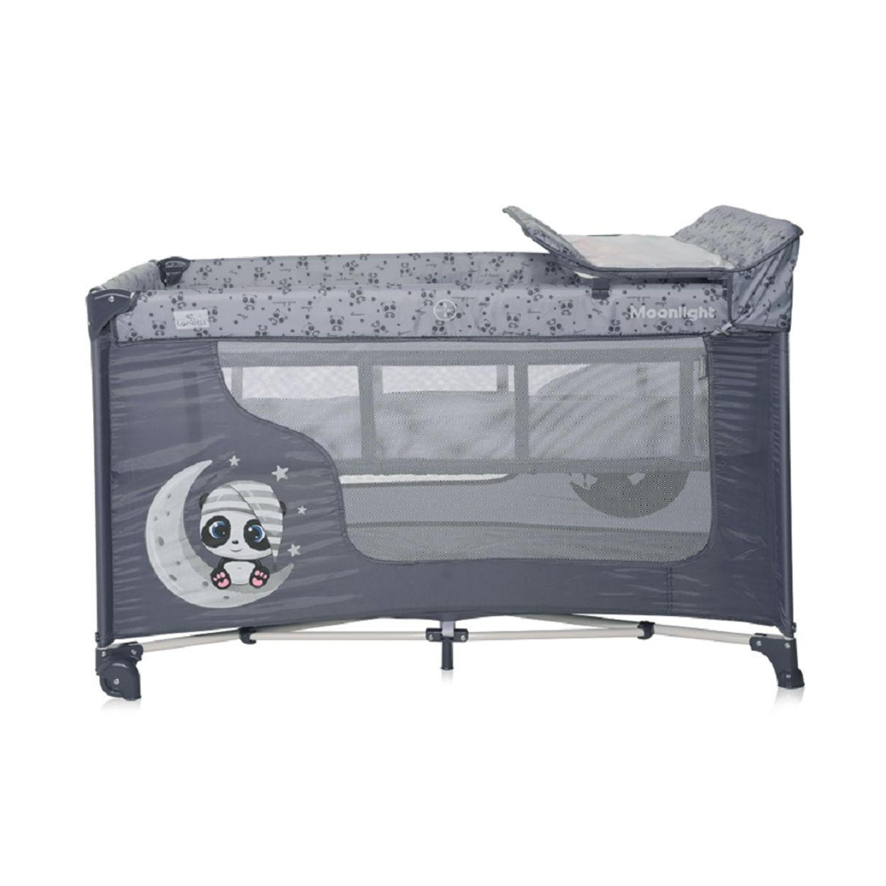 REISEBETT Moonlight grau/hellgrau zwei Ebenen, faltbar, Wickelauflage, Matratze, Räder - Grau, Kunststoff (60/120cm) - Lorelli