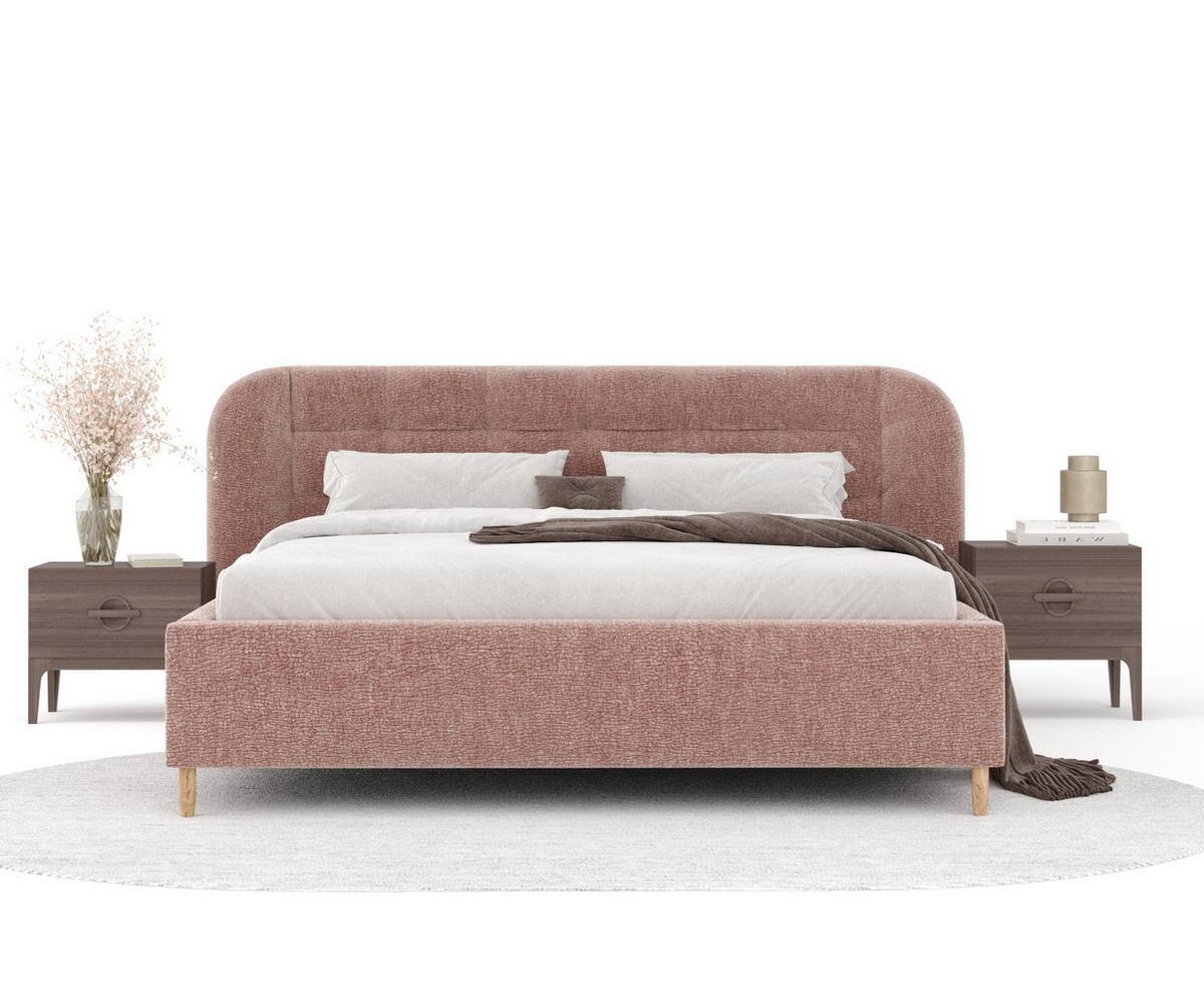 POLSTERBETT Nuno Rosa 140/200 cm im Chenille-Stoff - Pink/Naturfarben, Holz/Holzwerkstoff (140/200cm) - Maison de Reve