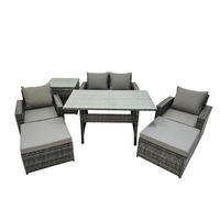 GARTENMÖBELSET mit 2 Sesseln,Zweisitzer,2 Hockern,Esstisch,Beistelltisch Polyrattan Dunkelgrau 6-Sitzer - Dunkelgrau/Grau, Glas/Kunststoff - Fimous