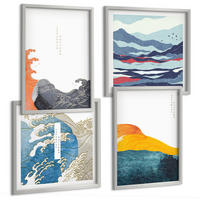 BILDER SET 4er Set - 50x50 cm & 40x60 cm Silberner Rahmen - Wellen – Japanische Kunstgrafik - Silberfarben, Kunststoff (50/50cm) - TULUP