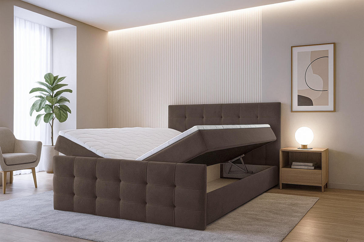 BOXBETT ARGENTARO 180x200 cm mit Bettkasten und Matratze - Braun - Schwarz/Braun, Holz/Holzwerkstoff (180/200cm) - AX Living