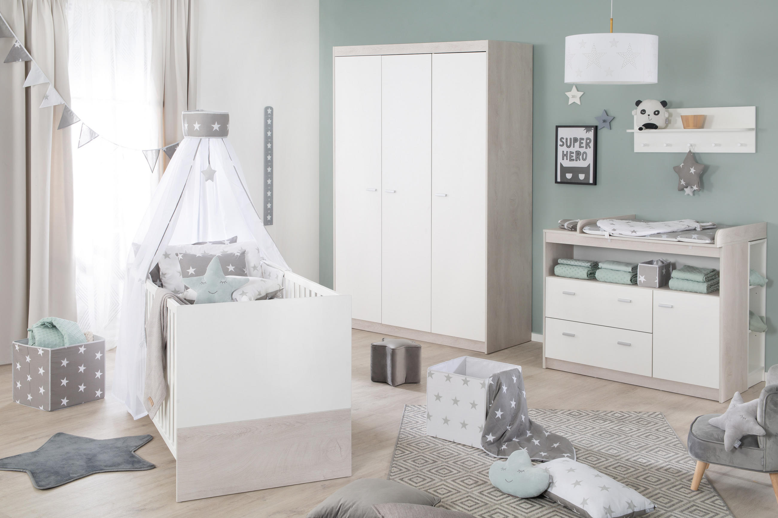 BABYZIMMER-SET Julia, 3-teilig - Weiß, Holzwerkstoff (78/80/142cm) - Roba