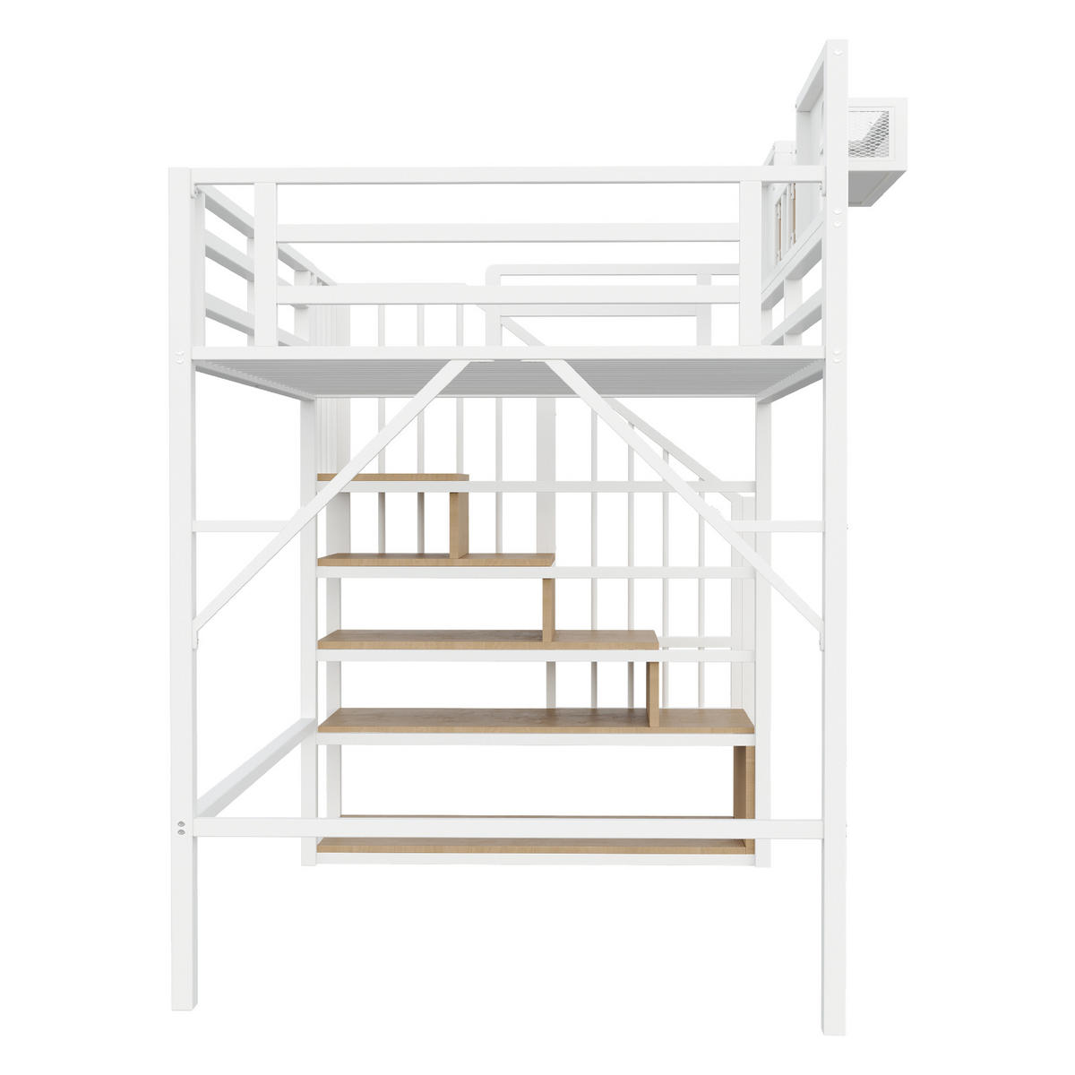 HOCHBETT 90/200 cm Weiß mit Stautreppen, Lichtleisten und Staufächer - Weiß, Metall (90/200cm) - Oxeza