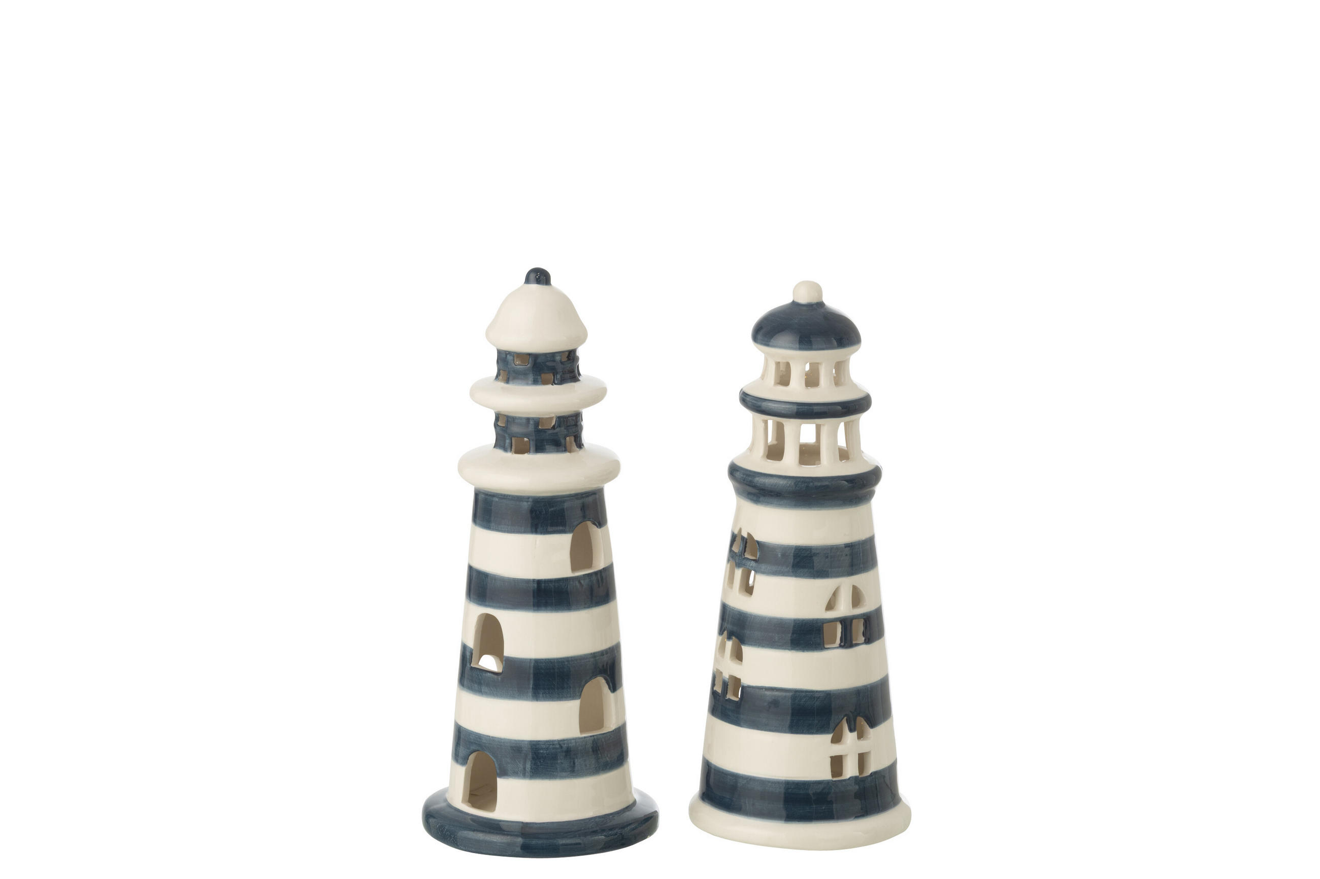 DEKOOBJEKT LEUCHTTURM GESTREIFT (2ER SET) - Blau, Keramik (8.5/20/8.5cm) - J-Line