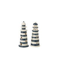 DEKOOBJEKT LEUCHTTURM GESTREIFT (2ER SET) - Blau, Keramik (8.5/20/8.5cm) - J-Line