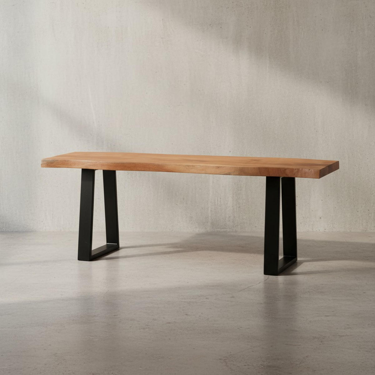 GARDEROBENBANK Massivholz Metall Baumkante, Akazie-Schwarz 120x40x46 cm - Schwarz/Braun, Holz/Metall (120/46/40cm) - KADIMA DESIGN