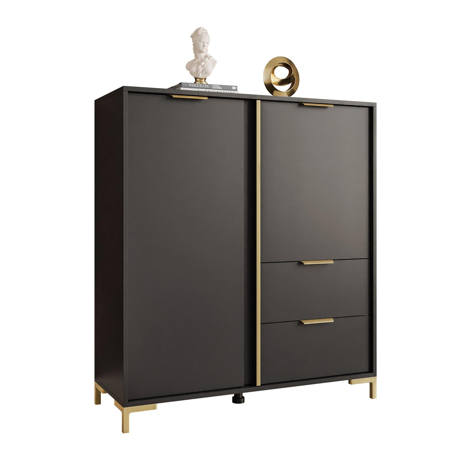 KOMMODE LARETTO 2D2S anthrazit - Schwarz, Holzwerkstoff (103/117.4/40cm) - Lookway