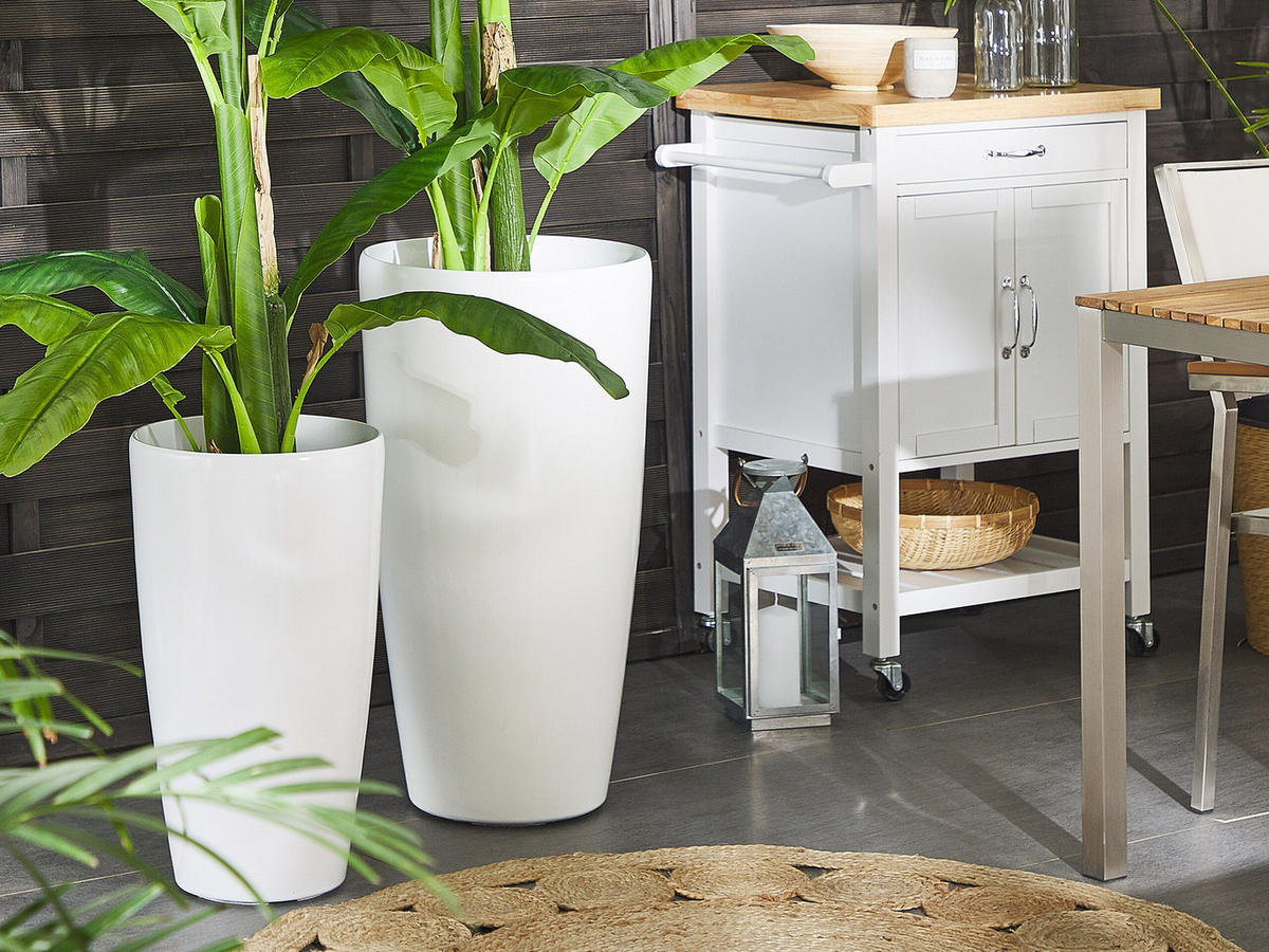 BLUMENTOPF weiß rund 32/32/58 cm Tseria - Weiß, Stein (58cm) - Beliani
