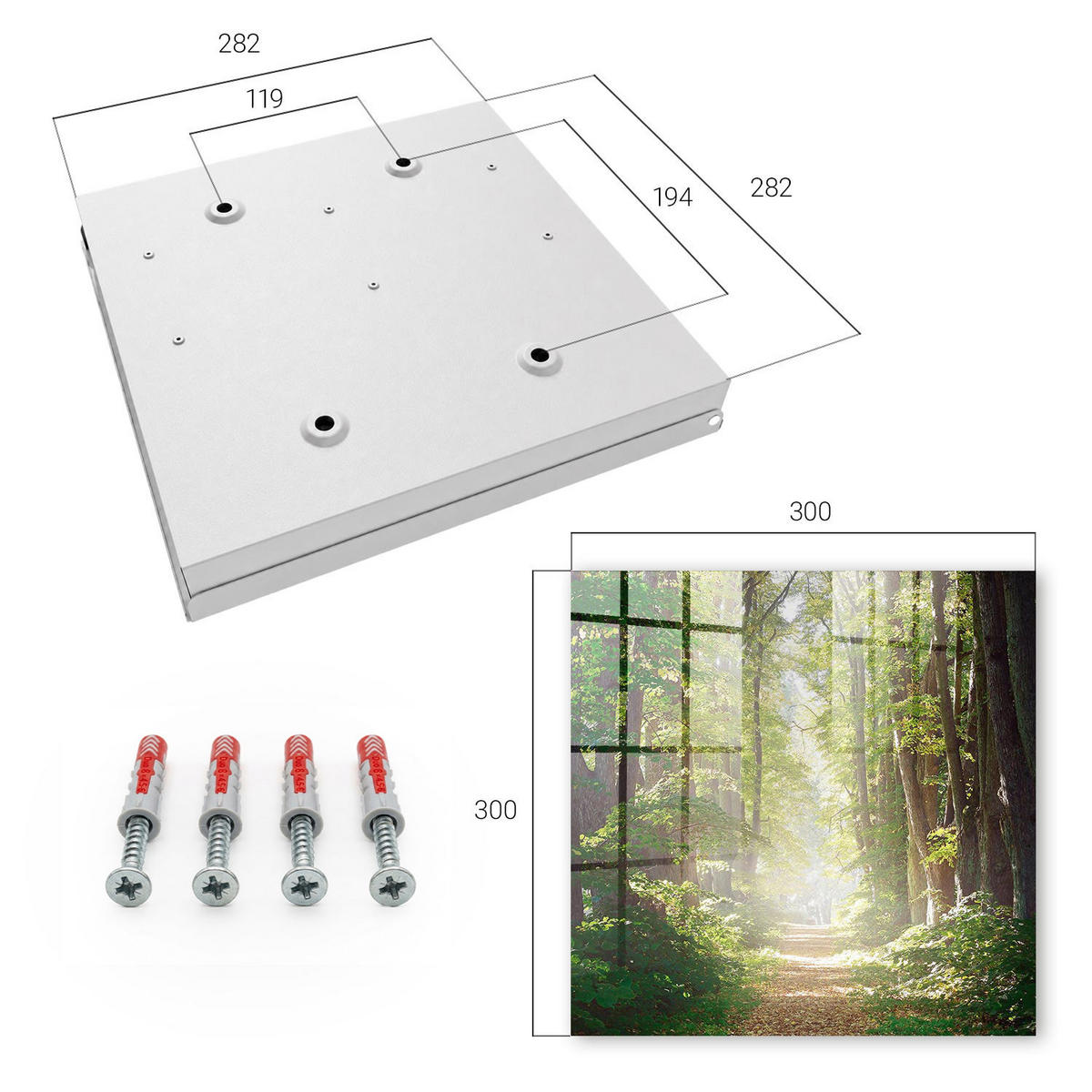 SCHLÜSSELBOX Weiß 30x30 cm – Türöffnung nach rechts - Waldlandschaft - Grün, Metall (30/30/5cm) - TULUP