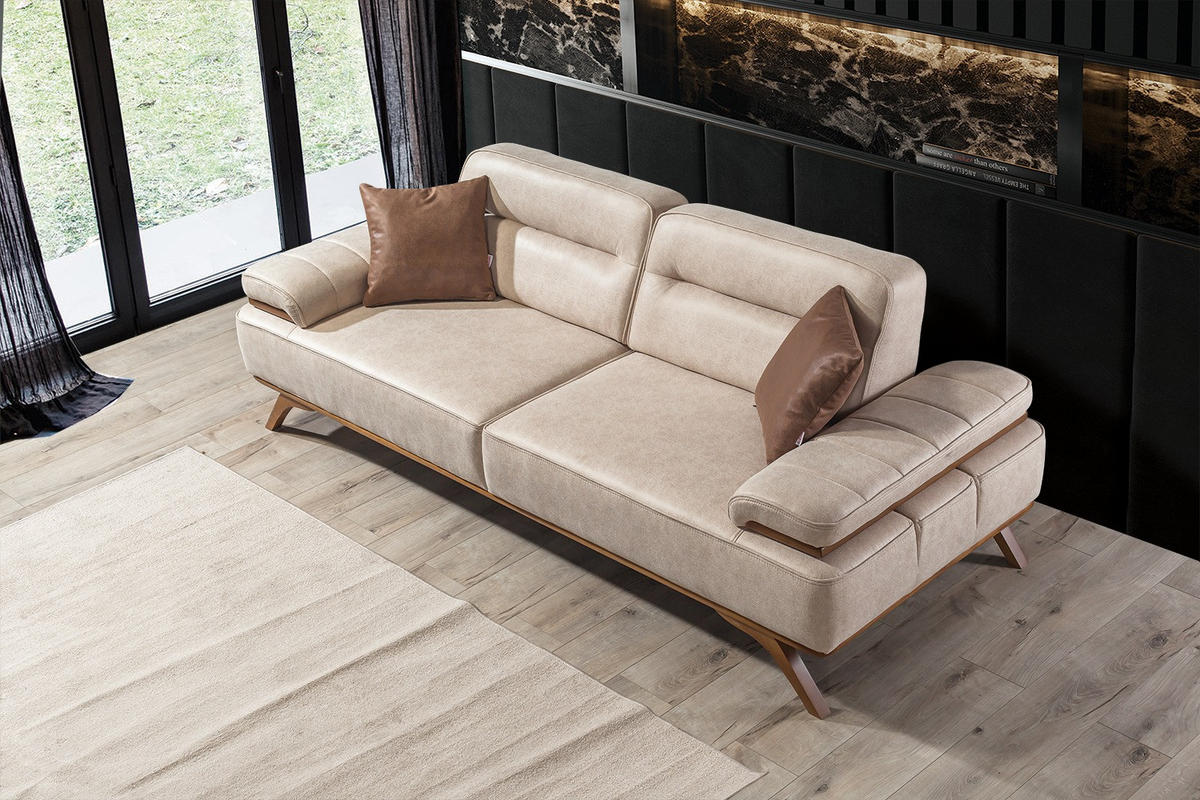 2 Sitzer SOFA Andorra Samt Dunkelbeige - Beige, Holz/Textil (200/83/97cm) - Villa Möbel