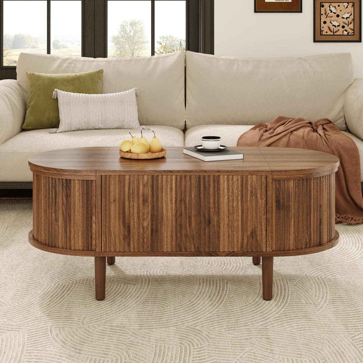 COUCHTISCH 100/48/53,5 cm nussbaum aus MDF mit höhenverstellbarer Tischplatte - Walnussfarben, Holzwerkstoff (100/48/53.5cm) - OKWISH