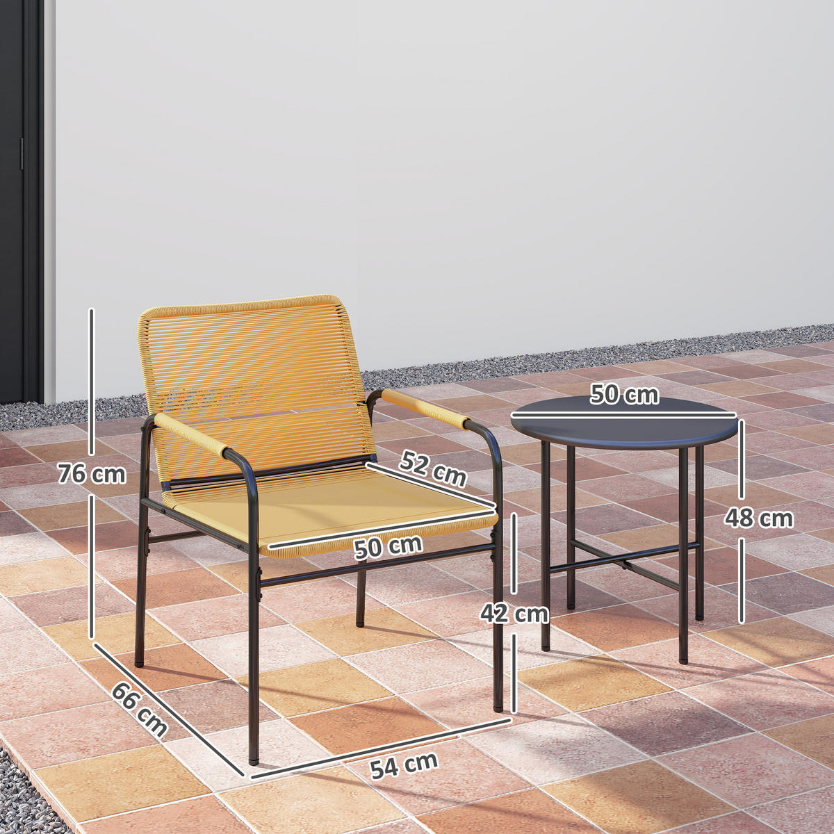 BISTROSET DE-06741 3-teilig mit 2 Sesseln & Couchtisch Gelb - Gelb, Kunststoff/Metall - ComfortXL