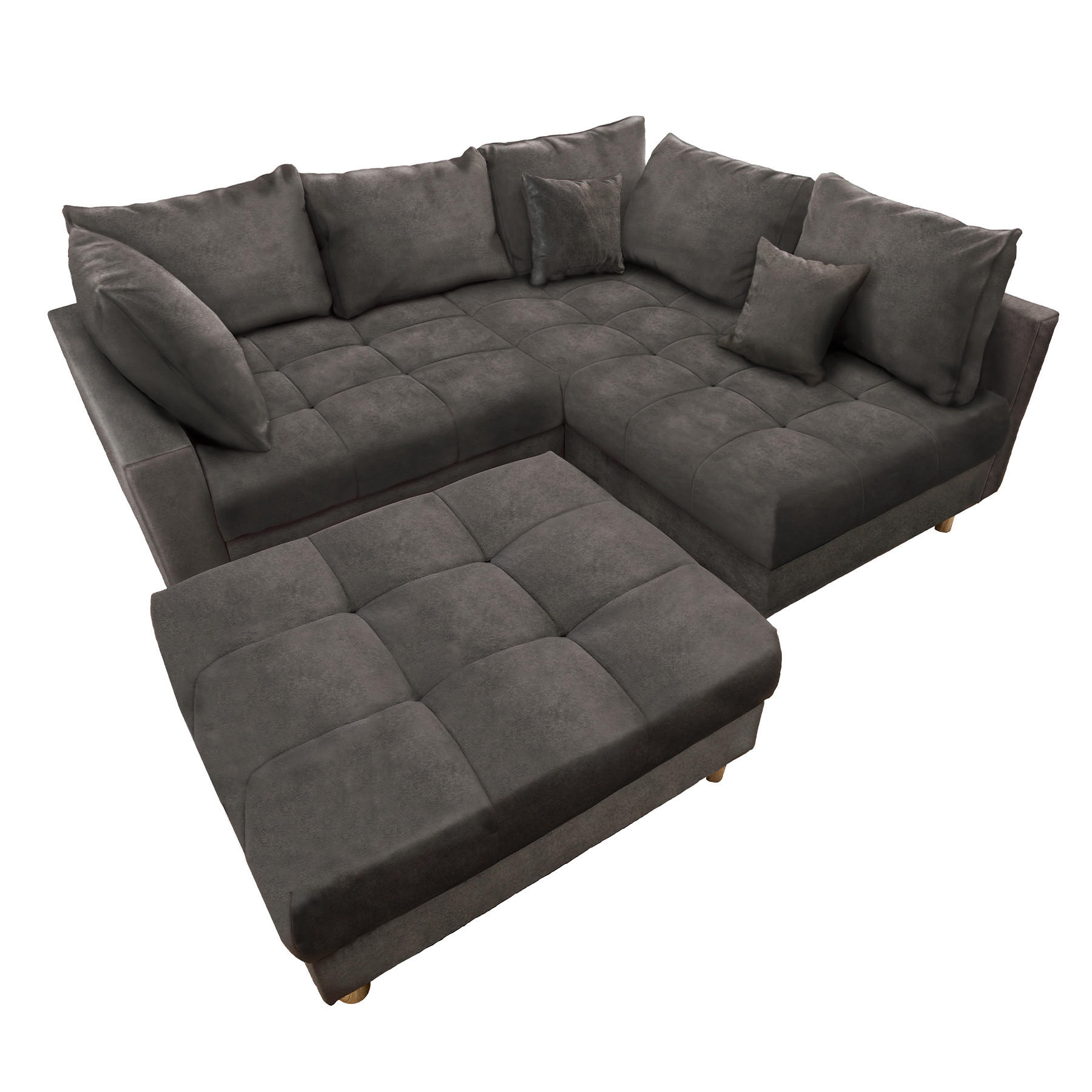 WOHNLANDSCHAFT KENT Samt Grau 220 cm - Grau, Textil (220/85/190cm) - riess-ambiente