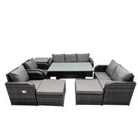 Gartenmöbelset mit Esstisch,3-Sitzer Sofa,2 Hockern,Beistelltisch Polyrattan Dunkelgrau 9-Sitzer - Dunkelgrau/Grau, Glas/Kunststoff - Fimous