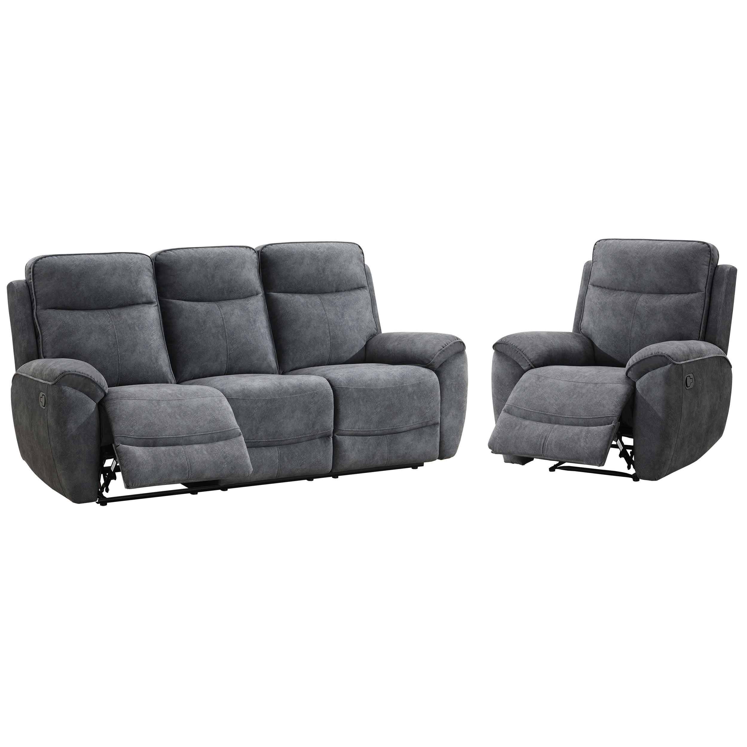 SITZGARNITUR Dolce, Sofa+Sessel mit Relaxfunktion, Dunkelgrau, Velours - Dunkelgrau, Textil (215/106/100cm) - Beautysofa