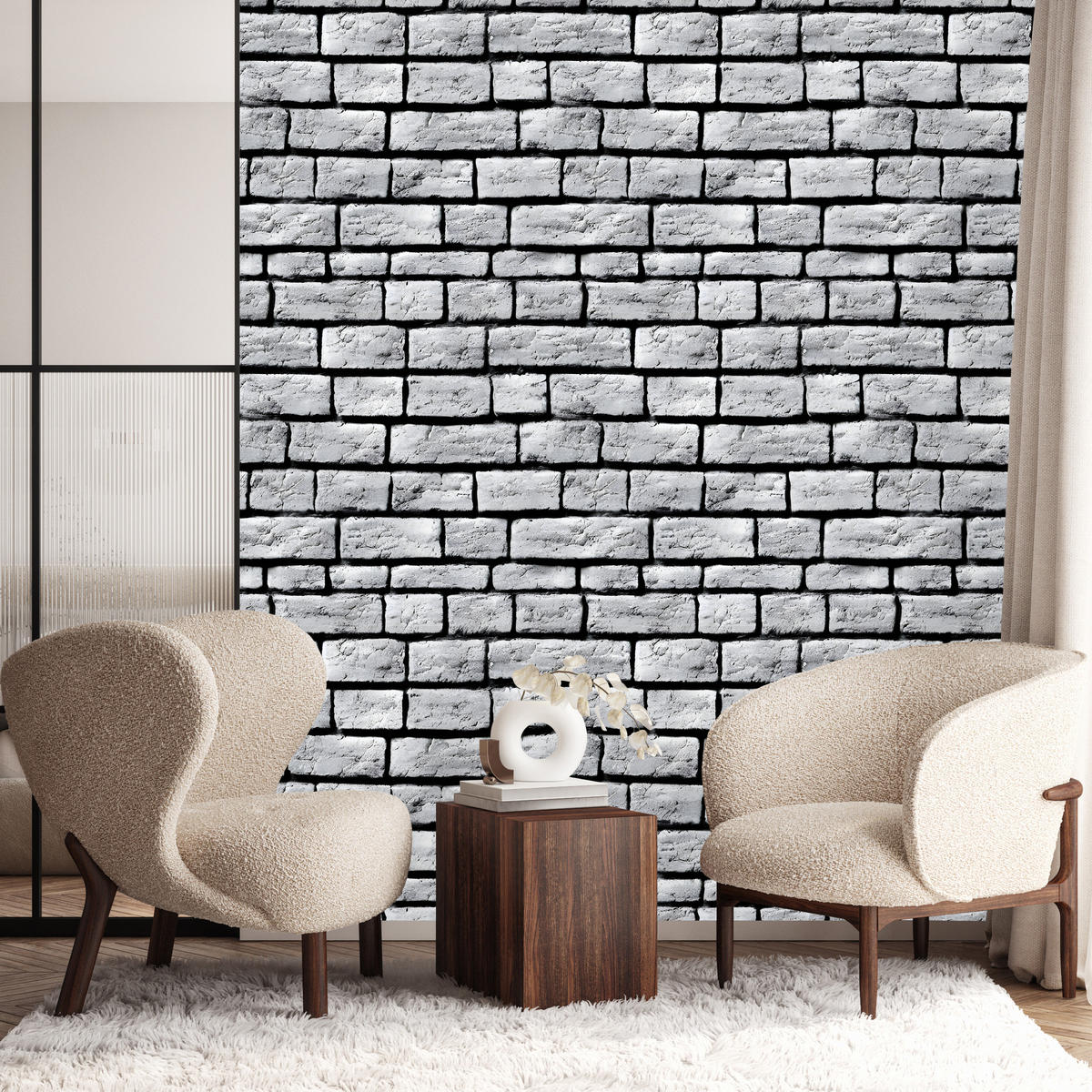 VLIESTAPETE Ziegelmauer in 3D-Optik – Grau, Schwarz – 50x1000 cm - Schwarz/Grau, Papier (50/1000cm) - Muralo