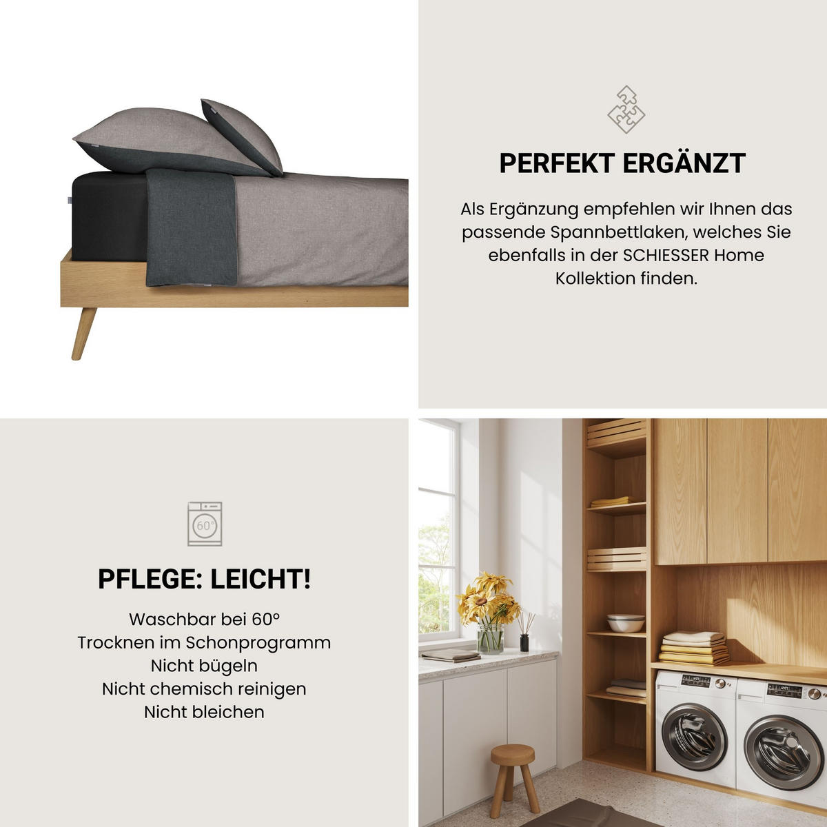 BETTWÄSCHESET Doubleface - Renforcé - 2-teilig - 135 x 200 cm - Grau-Schwarz - Schwarz, Textil (135/200cm) - SCHIESSER