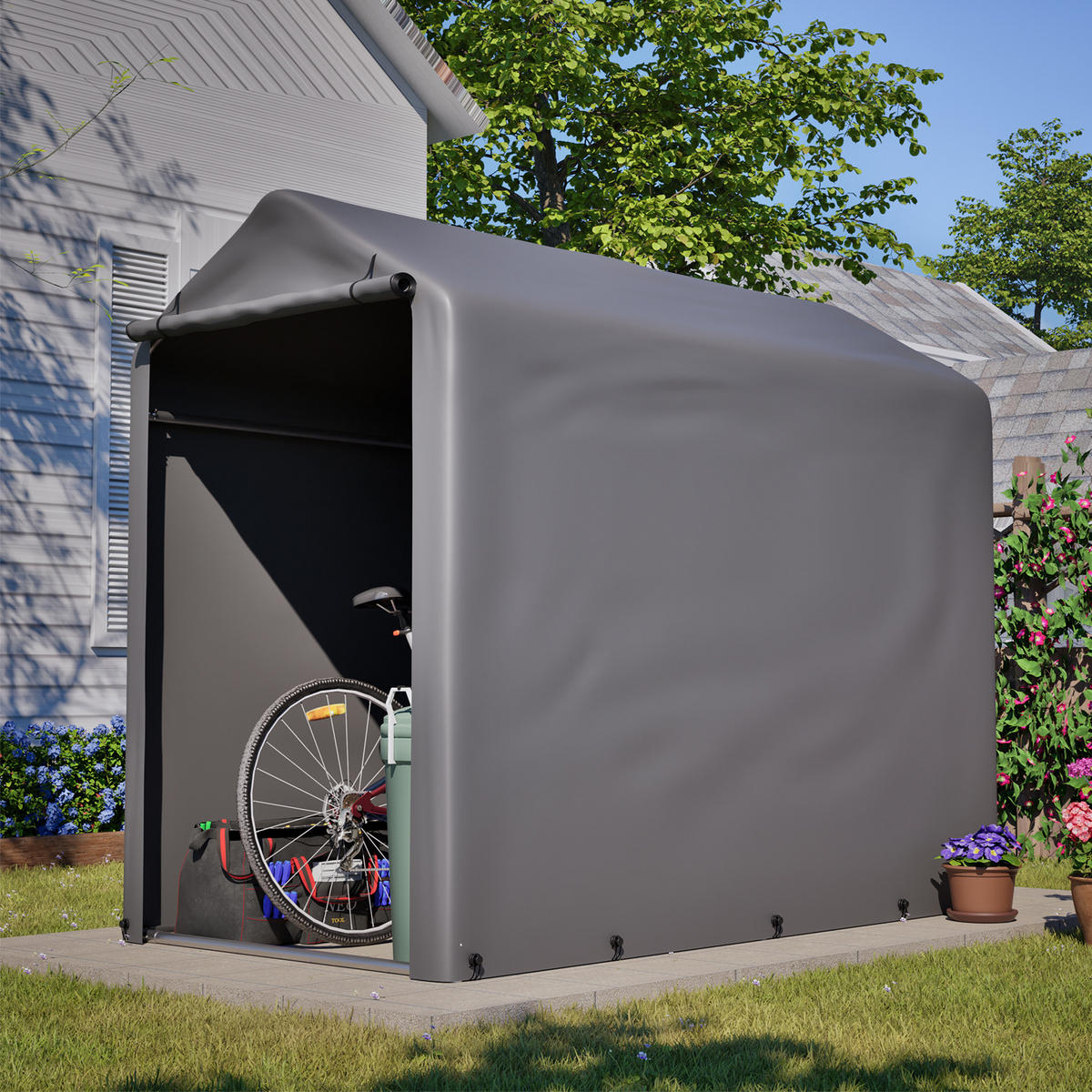 KLEINGARAGE aus verzinktem Stahl 187x100x160 cm in Dunkelgrau - Dunkelgrau, Metall (100/160/187cm) - Modfu