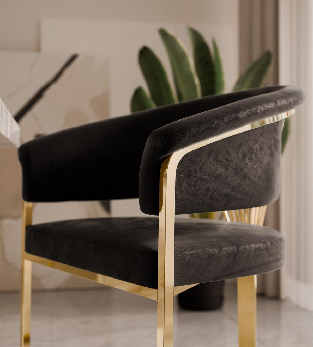 ARMLEHNENSTUHL MOUNIR - Goldfarben/Schwarz, Textil (65/80/53cm) - Lookway