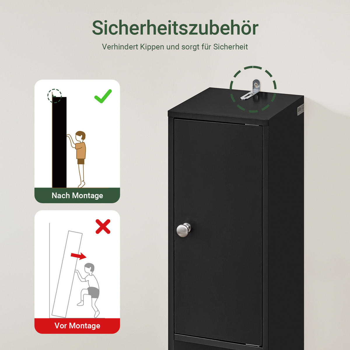 HOCHSCHRANK Schmal, Schwarz, 20x180x20cm - Schwarz, Holzwerkstoff (20/180/20cm) - SoBuy