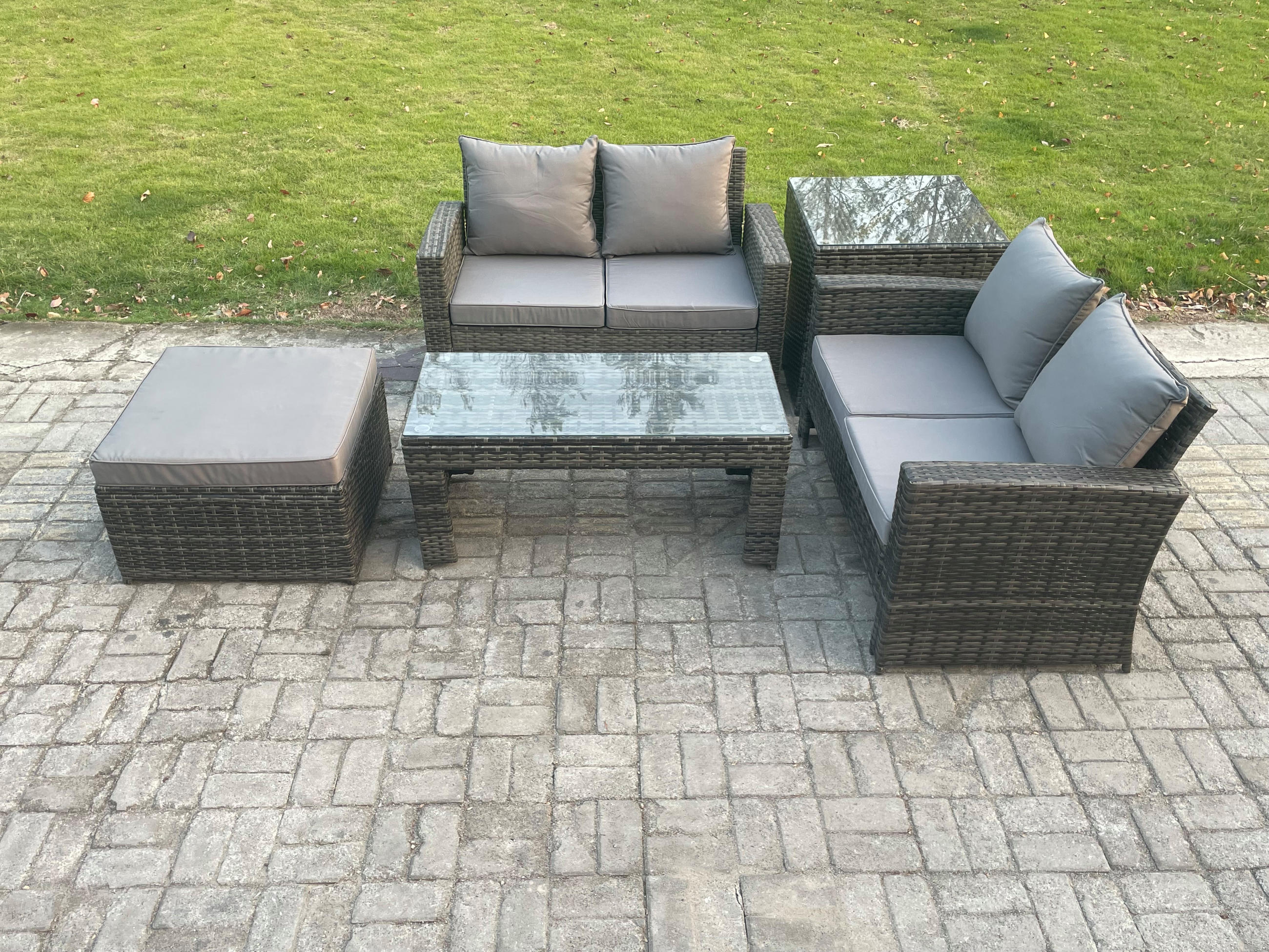 GARTENSOFA Hohe Rückenlehne Polyrattan Dunkelgrau 5-Sitzer - Dunkelgrau, Metall - Fimous