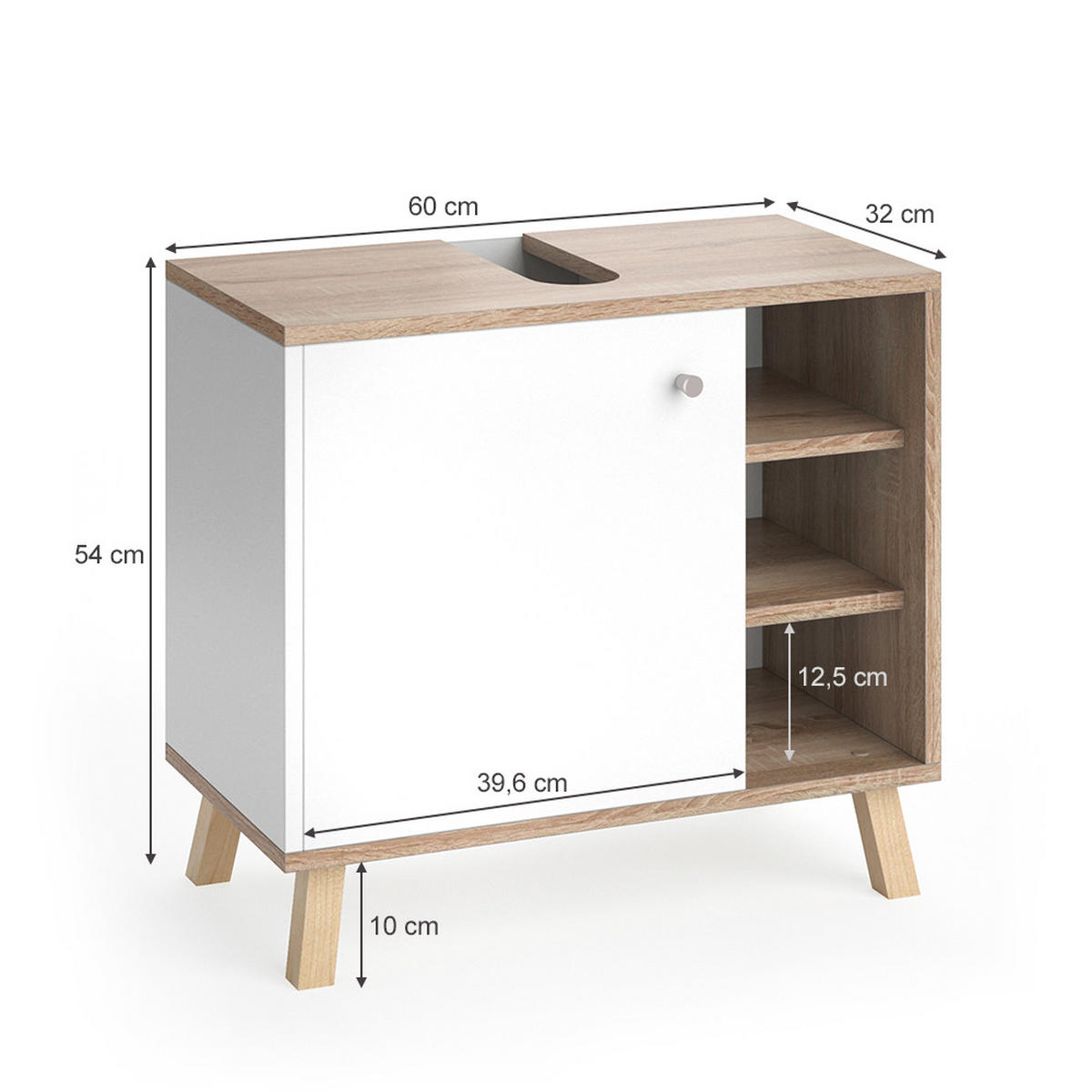 WASCHBECKENUNTERSCHRANK Senyo Weiß 60 x 54 cm - Weiß/Braun, Holzwerkstoff (60/54/32cm) - Vicco