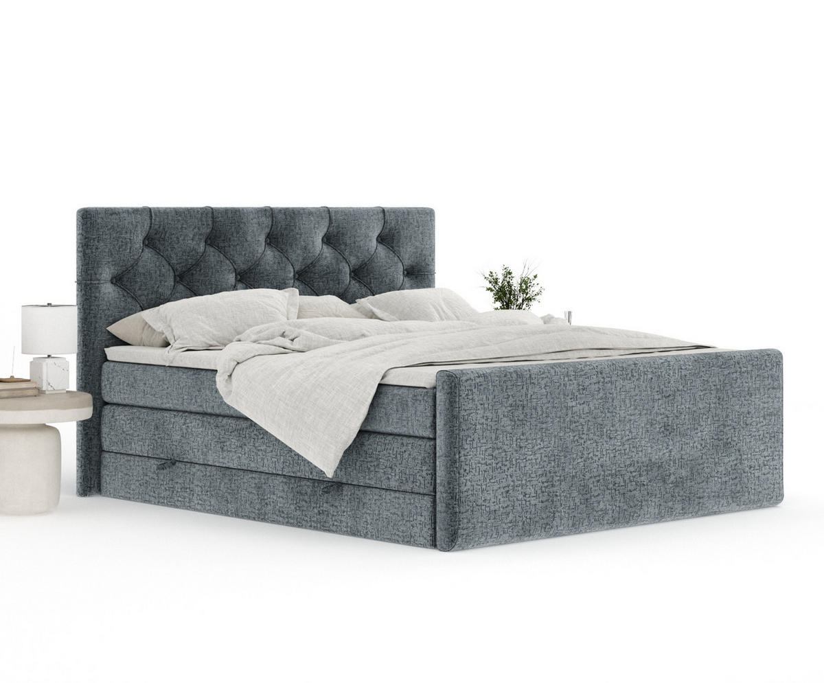 BOXSPRINGBETT Hugo Blau Grau 160/200 cm - Blaugrau/Schwarz, Holz/Holzwerkstoff (160/200cm) - Maison de Reve