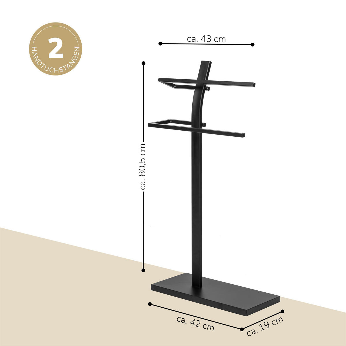 HANDTUCHHALTER, schwarz - Schwarz, Metall (42/80.5/19cm) - eluno