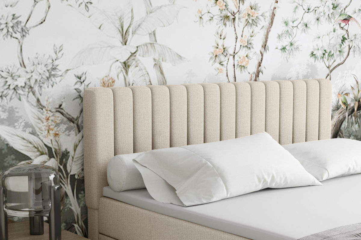 BOXBETT Everest beige 180 x 200 cm Doppelbett mit hochwertiger Bonell-Matratze und Topper - Creme, Holz (180/200cm) - Panda Möbel
