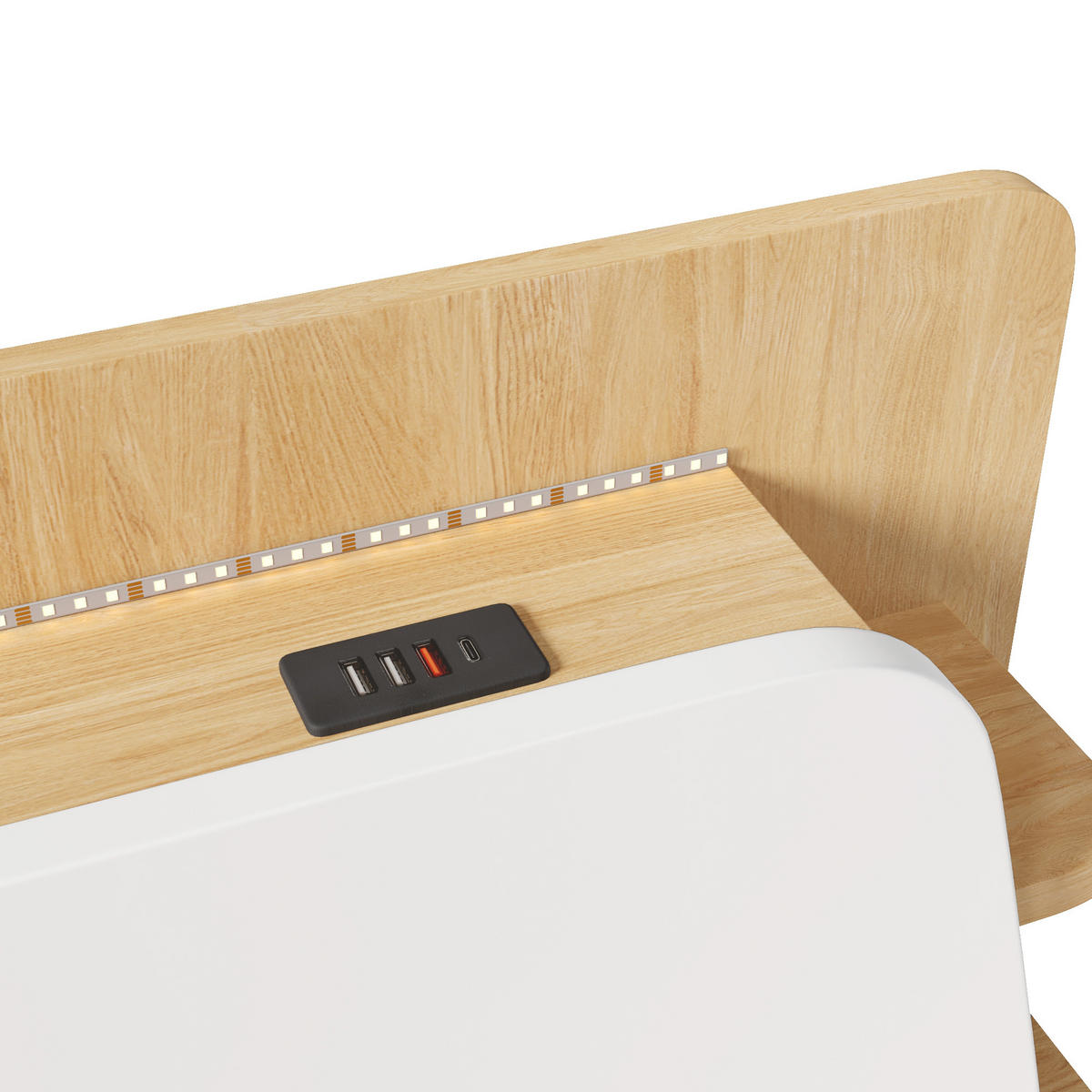 STAURAUMBETT 140/200 cm DE-04841, mit LED und Hydraulik in Weiß - Weiß, Holz/Holzwerkstoff (140/200cm) - ComfortXL