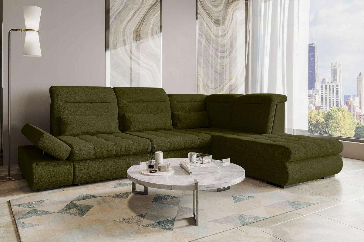 ECKSOFA Toscana Strukturstoff inkl. Schlaffunktion - Grün, Textil (279/227cm) - 99rooms