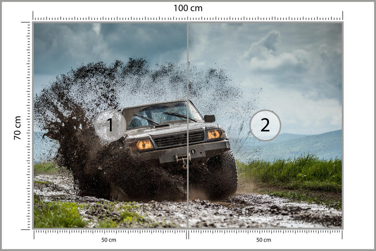 FOTOTAPETA Pre Študentskú Izbu Jeep Blatistý Horský Terén 100 x 70 cm - hnedá/čierna, papier (100/70cm) - Muralo