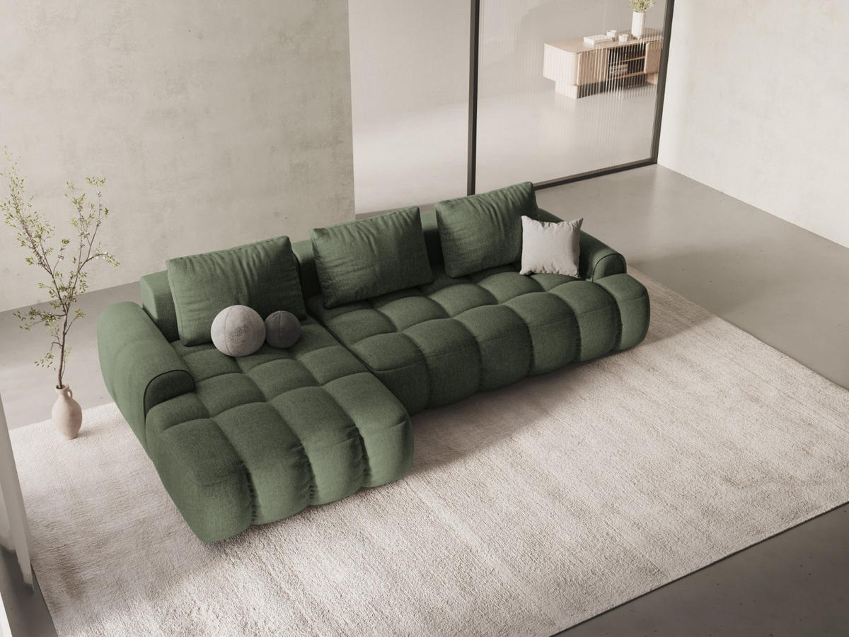 AUSKLAPPBARES-ECKSOFA links mit Container Linz aus strukturiertem Stoff dunkles olivgrün 3 Sitzplätze - Dunkelgrün, Textil (142/275cm) - Cosmopolitan Design