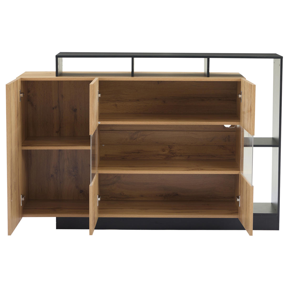 KOMODA z MDF 140x44x93,5 cm v dekoru dřeva s LED osvětlením, Bluetooth ovládáním a nastavitelnými policemi - přírodní, kompozitní dřevo (140/93.5/44cm) - Modfu
