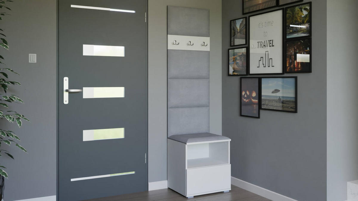 GARDEROBEN-SET Nela IV mit gepolsterten Paneelen 50/187/40 - Silberfarben/Weiß, Holzwerkstoff/Kunststoff (50/187/40cm)