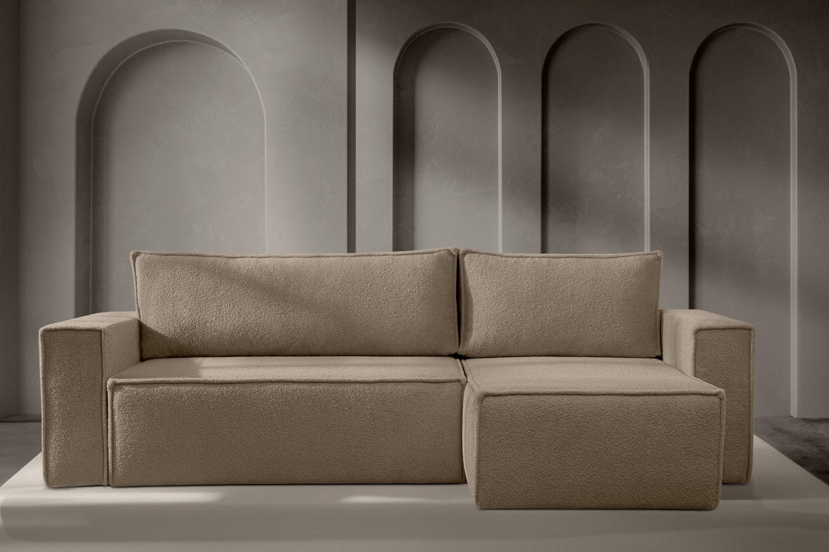 ECKSCHLAFSOFA-LINKS/RECHTS NAPI II in Pet Friendly Stoff, dunkelbeige - Beige/Braun, Textil (262/148cm) - KONSIMO®