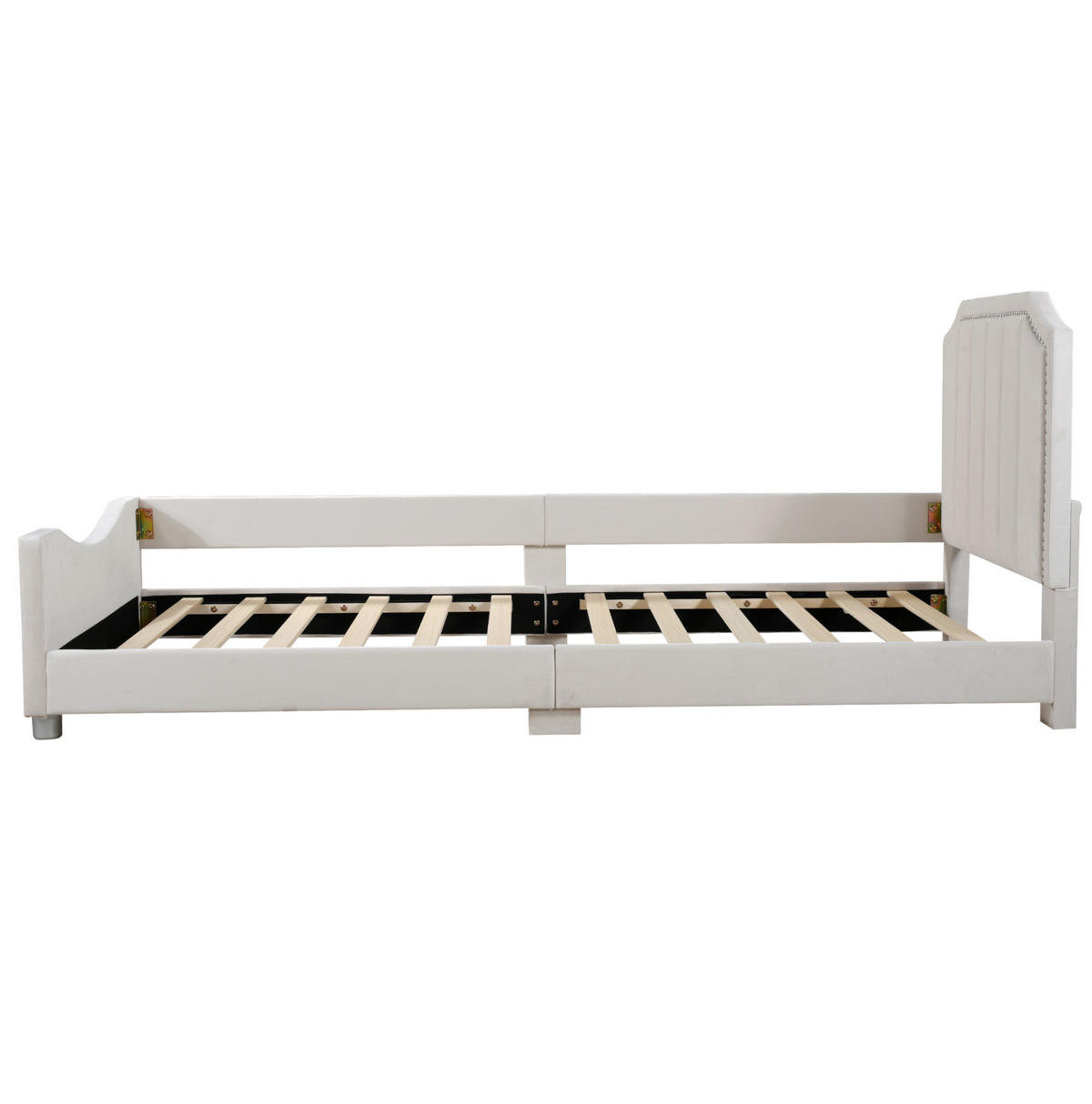 KINDER-POLSTERBETT aus Flanell 90x200 cm Beige mit Rückenlehne und Lattenrost - Beige, Holz (90/200cm) - IVMEU