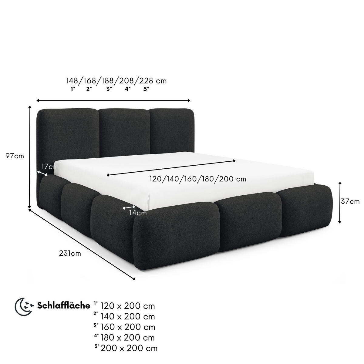 POLSTERBETT BOVA 160x200 cm mit Bettkasten,Lattenrost,Doppelbett,Boxspringbett-Optik-Schwarz - Schwarz, Holz (160/200cm) - Furnistar
