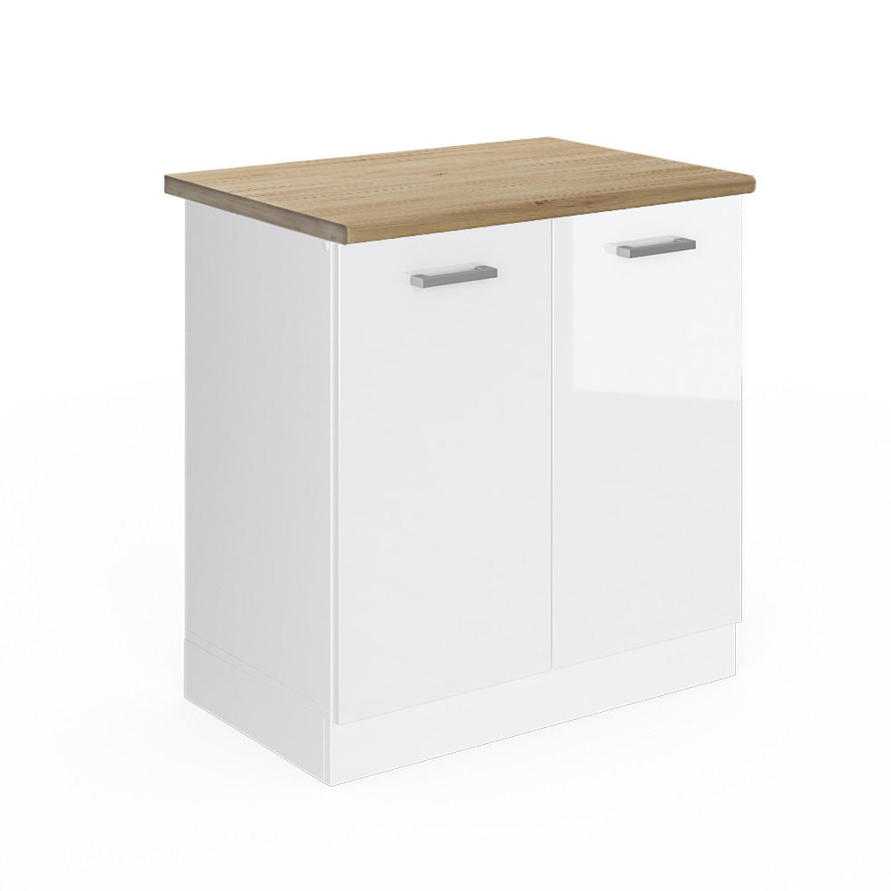 SPÜLENUNTERSCHRANK R-Line Weiß Hochglanz 80 cm, AP Eiche - Weiß Hochglanz/Weiß, Holzwerkstoff (80/81.6/60cm) - Vicco